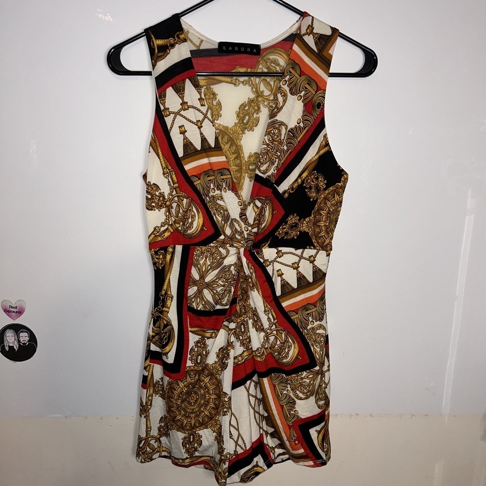 Sabora Romper Red Black Gold &‎ White Size Large